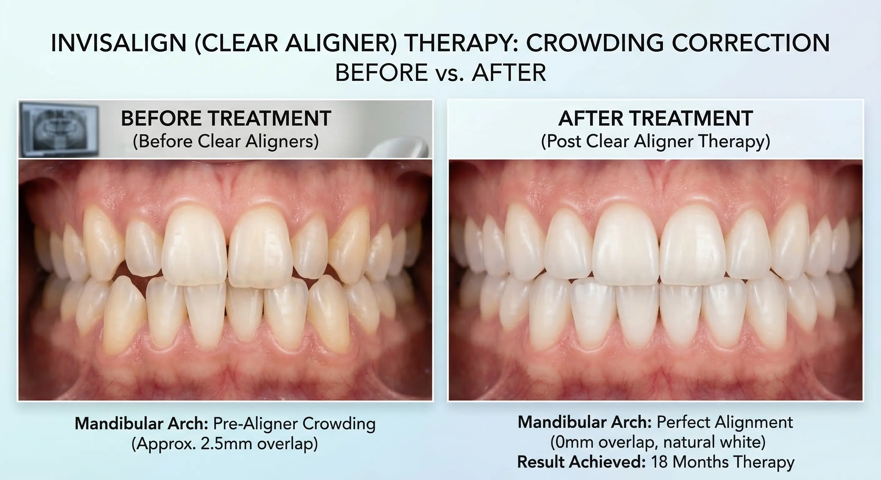 Clear aligners before and after results at Ravi's Dental Care Vizag
